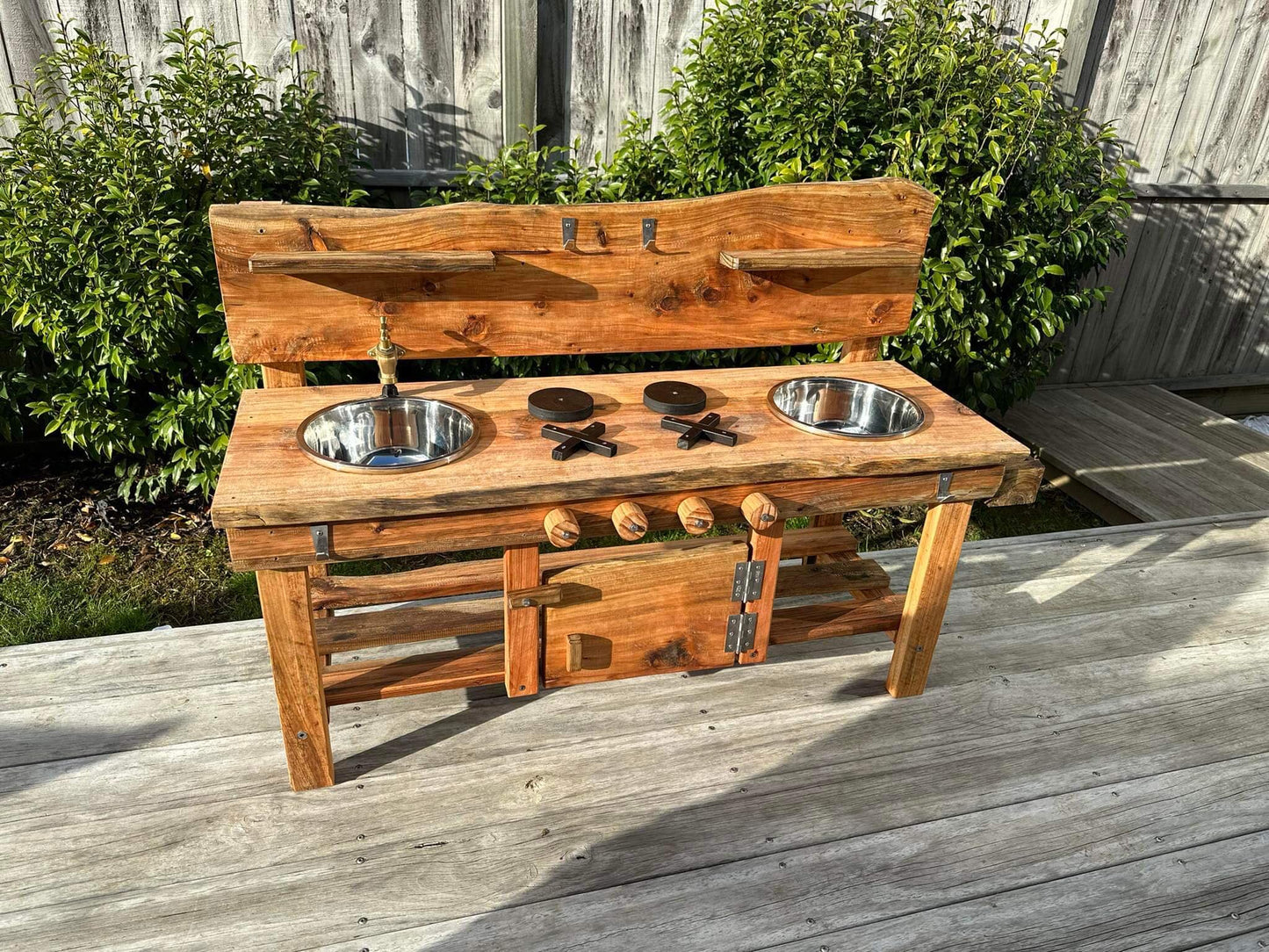 1200mm Natural Macrocarpa Mud Kitchen - double sink