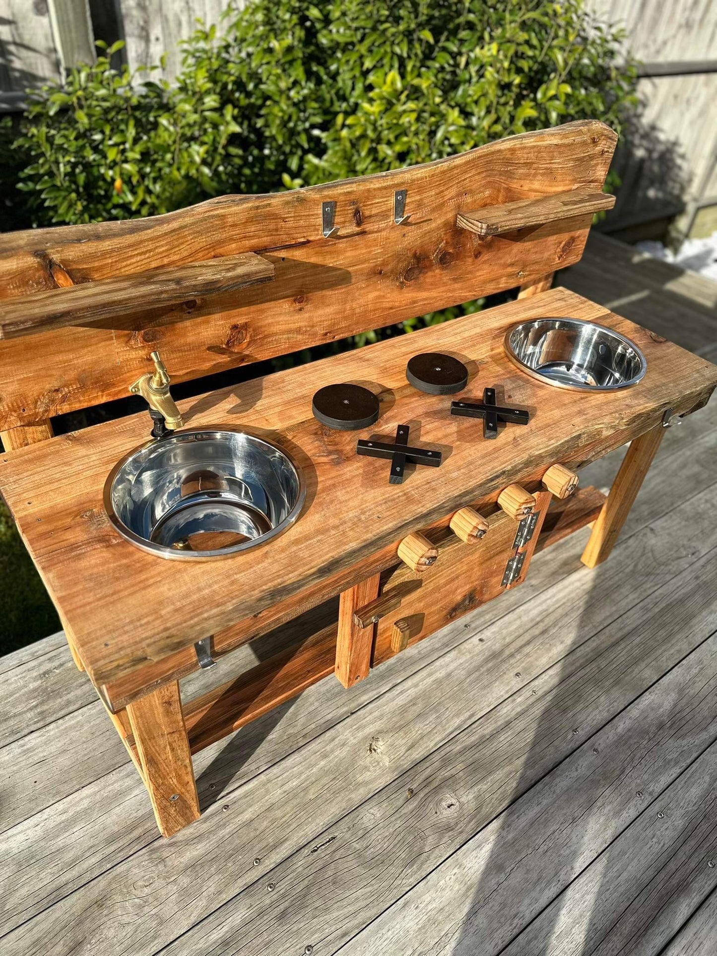 1200mm Natural Macrocarpa Mud Kitchen - double sink